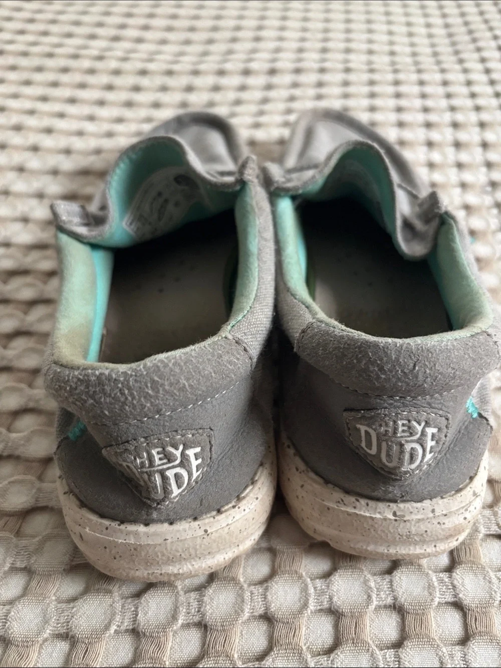 Hey Dude Kids Moccasins in Gray with Mint Lining